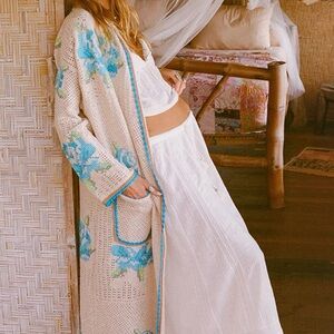 Spell Cream and Blue Floral Knit Cardigan